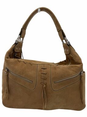 Tod’s Vintage Suede Lace-Up Hobo Shoulder Bag Tan Brown Y2K Italy